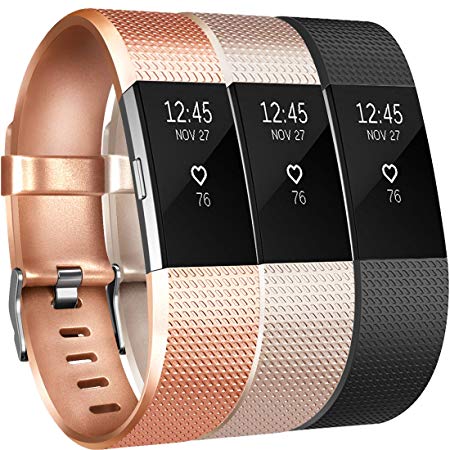 for Fitbit Charge 2 Bands (3 Pack), Vancle Replacement Wristbands Soft Comfortable Accessory Strap for Fitbit Charge 2 Band/Fitbit Charge 2 Small Large, No Tracker