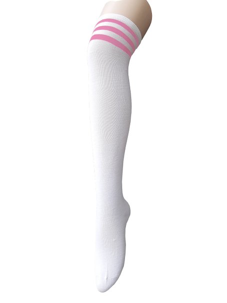 Zando Women Thin Stripes Tube Thigh Over The Knee High Referee Socks Stockings