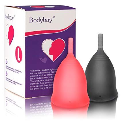 Bodybay Menstrual Cups - Set of 2 Cups with FDA Registered - Comfortable and Soft Feminine Alternative Protection to Tampons and Cloth Sanitary Napkins - Leak Free Guaranteed - Red and Black (large)