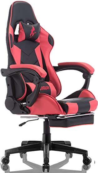 Gaming Chair Gaming Chaise Racing Entertainment Video Game Chair Ergonomic Backrest and Seat Height Adjustment Computer Chair with Pillows Recliner Swivel Rocker Headrest and Lumbar Tilt E-Sports Chair (Black/Light Red)