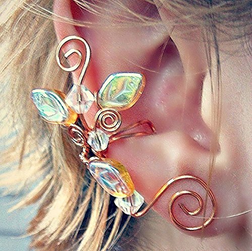 Ear Cuff Lothlorien Golden Crystal Ear Climber - No Piercing Required, Single or Pair