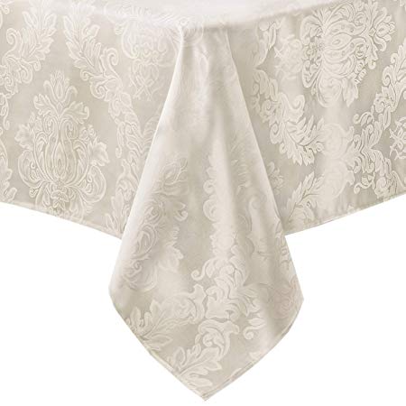 Newbridge Barcelona No-Iron Soil Resistant Fabric Damask Tablecloth - 52 X 70 Oblong - Antique White