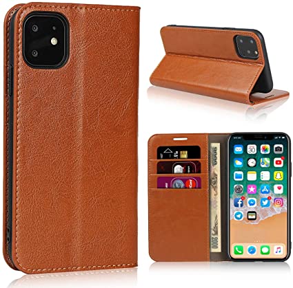 SailorTech for iPhone 11 Genuine Leather Case Wallet Case, Folio Flip Cover Protective Case with Credit Cards Holder and Kickstand Feature for iPhone 11 Premium Leather Phone Case (6.1")- Brown