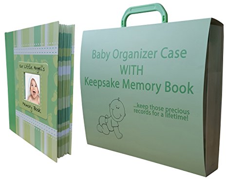 Baby Organizer Briefcase With Memory Book by Bébé Earth | Best For Shower Gift Set & Family - MINT GREEN | Free Scrapbooking eBook | Have Documents & Keepsakes Kept In Order, Safe And Secure