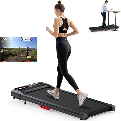 Walking Pad with Incline, Under Desk Treadmill, Upgraded Smart Treadmill Works with ZWIFT KINOMAP WELLFIT Apps, 300 LBS Weight Capacity Portable Standing Desk Treadmill for Home,Office,Apartment