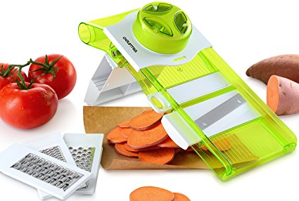 Gourmia GMS9220 5-in-1 Mandoline Slicer Home Kitchen Slicer With 5 Interchangeable Parts Includes Multiple Grating Blades for Fine to Coarse Slicing, Durable BPA free food safe material