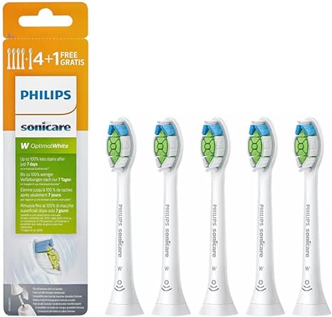 Philips Sonicare W2 Optimal White Standard Toothbrush Head for Sonic Toothbrush HX6065/10 Pack of 5 Standard Size Click Holder BrushSync Pairing