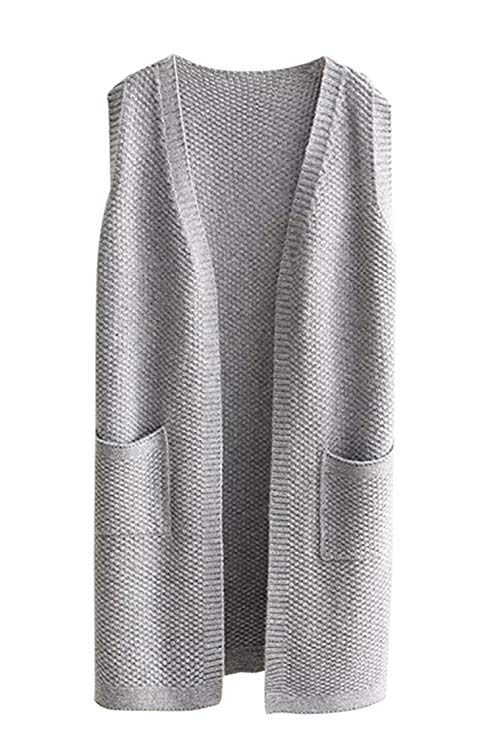 Viottiset Women's Open-Front Knitted Long Cardigan Sweater Vest Outwear Coat