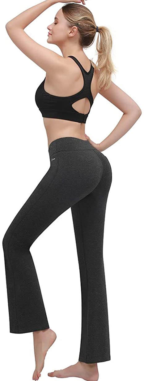 Ginasy Women’s Boot Cut Yoga Pants 4 Way Stretch Cotton Tummy Control Bootleg Flare Workout Pants with Inner Pocket