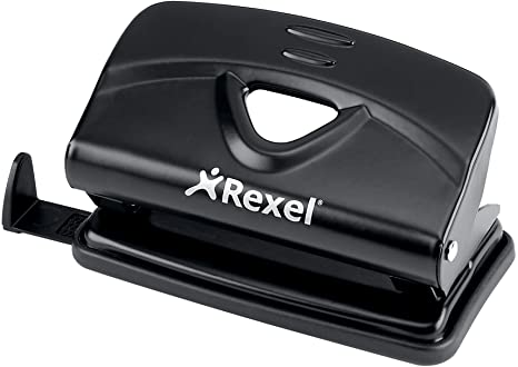 Rexel Value 210 2 Hole Punch, 10 Sheet Capacity, Adjustable Guide Bar, Metal, Black, 2100759