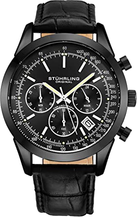 Stuhrling Original Mens Dress Watch Chronograph Analog Watch Dial with Date - Tachymeter 24-Hour Subdial Mens Leather Strap - Watches for Men Rialto Collection
