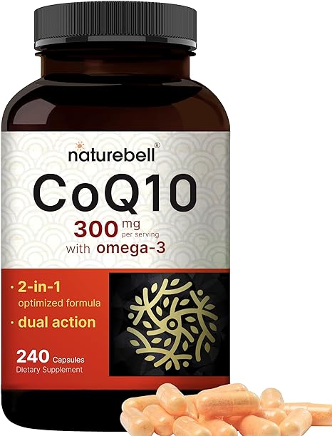 CoQ10 (Ubiquinone) 300mg with Omega 3 Fatty Acids, 240 Capsules | Stable High Absorption Form – Antioxidant Support for Heart & Energy Health – Extra Strength Coenzyme Q10 Supplement