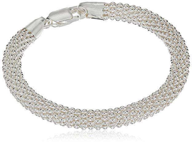 Sterling Silver Large Round Mesh Bead Bracelet, 7.5"