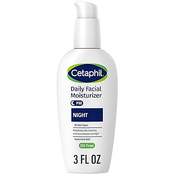 Cetaphil Night Moisturizer for Face, Hydrating Facial Moisturizer with Hyaluronic Acid, For All Skin Types, Lightweight and Non-Comedogenic, Dermatologist Recommended for Sensitive Skin, 3oz