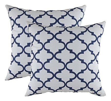 TreeWool, Cotton Canvas Trellis Accent Decorative Throw Pillowcases (2 Cushion Covers; 18 x 18 Inches; Grey & Navy)