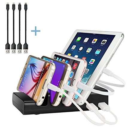 Charging Station,Thopeb 4 Port Usb Charging Station & Multiple Usb Charger Docking Station - for Ipad,Iphone,Samsung,Smartphone - Desktop Cell Phone Charging Station Organizer with Include 4 Cable