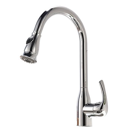 Best Commercial Lead-Free Stainless Steel Single Handle Polished Chrome Kitchen Faucet, Kitchen Sink Faucets With Pull-Out Sprayer, Kitchen Faucet with Deck Plate