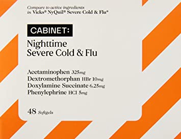 Cabinet Nighttime Severe Cold & Flu | 48 Softgels | Relieves Sore Throat, Fever, and Congestion