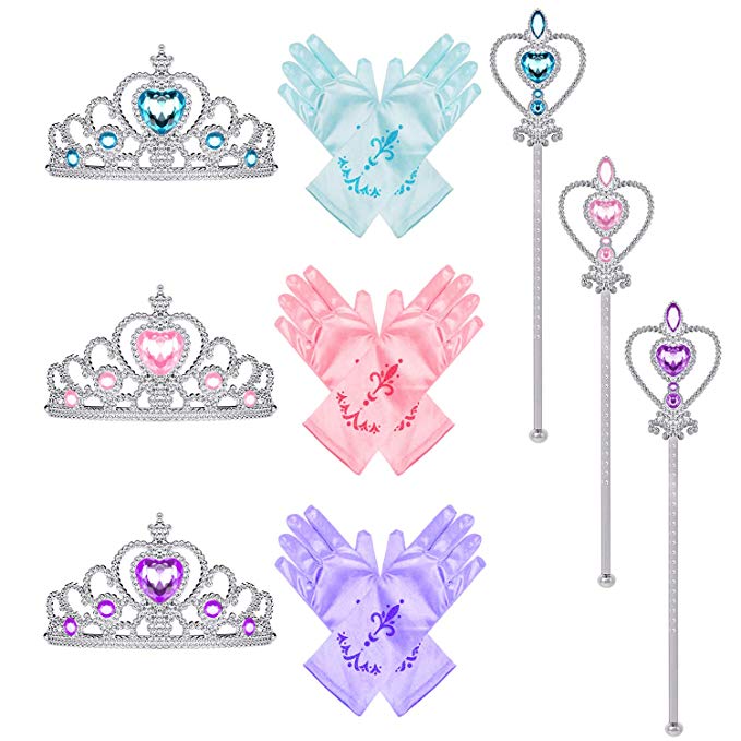 QXFQJT Princess Accessories Dress Up Set, Gloves Crown Tiara Wands Set for Little Girls