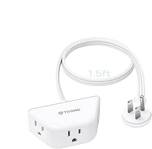 TROND Leftward Short Extension Cord 1.5ft - Flat Plug Power Strip 3 Prong, 3 Outlets Plug Extension, Flat Power Cord Extension for Indoor Home Office School Travel Cruise Ship Essentials, White