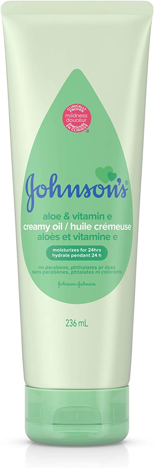 Johnson’s Baby Creamy Oil with Aloe Vera & Vitamin E, Moisturizing Body Lotion, Paraben Free, 236 mL