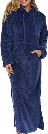 Alexander Del Rossa Women's Soft Plush Sweatshirt Robe, Long Hooded Fleece Loungewear