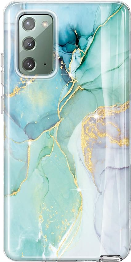 LUOLNH Galaxy Note 20 Case,Samsung Galaxy Note 20 Case,Bling Glitter Sparkle Marble Design Sturdy Clear Bumper TPU Soft Case Silicone Skin Phone Cover for Samsung Galaxy Note 20(Abstract Mint)