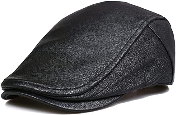 ZYC Soft Winter Warm Beret Hat Lambskin Leather Flat Cap Newsboy Driving Warm Winter Ivy Gatsby Hat Vintage Visor Cap,Black line,L(54cm55cm)