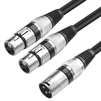 Disino XLR Splitter Cable, 3 Pin Dual XLR Female to Male XLR Patch Y Cable Balanced Microphone Cord Audio Adaptor (1 Male to 2 Female) - 10 Feet