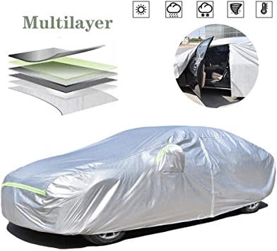 AOYMEI Full Car Cover Waterproof All Weather, Automobile Cover Sunproof Rainproof Windproof Scratch Resistant Reflective Strips Cotton Inside (Sedan, fit Length (155’’-165’’)