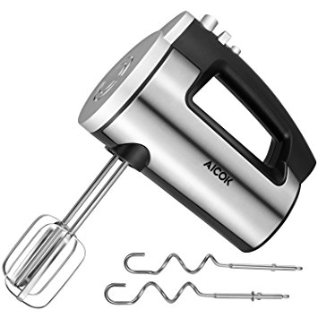 Aicok Hand Mixer 6 Speed Electric Mixer Classic Stainless Steel Mixer with Turbo and Easy Eject Button, 300W Powerful Handheld Mixer Includes Durable Beater and Dough Hook