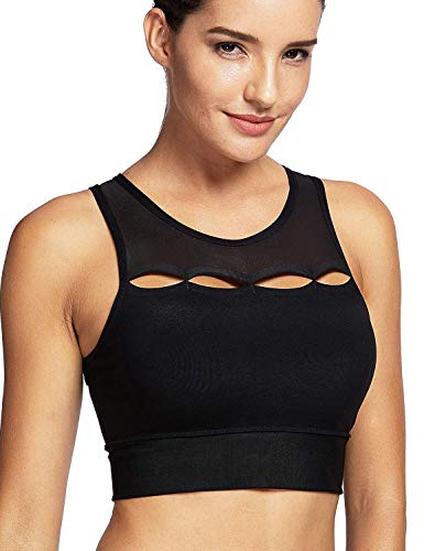 CRZ YOGA Women's High Impact Workout Crop Top with Pads High Neck Longline Sports Bra for Yoga