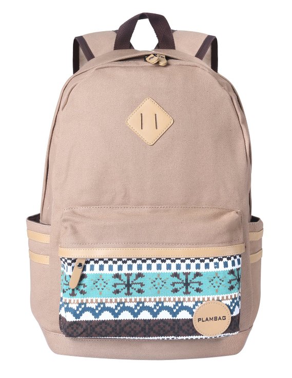 Plambag Causal Lightweight Canvas Cute Backpack 14" Laptop Teen School Backpack