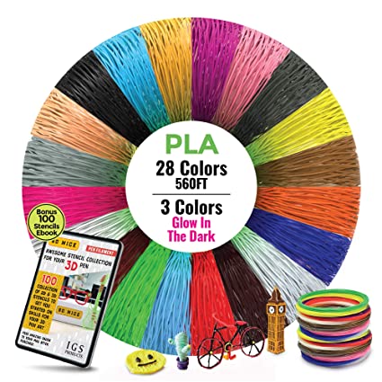 3D Pen/Printer Filament Refills [28 Colors, 1.75mm, 20ft Each Color Total 560 Feet] - Premium PLA 3D Filament Different Colors, Including 3 Colors Glow in The Dark and Stencils eBook by So Nice