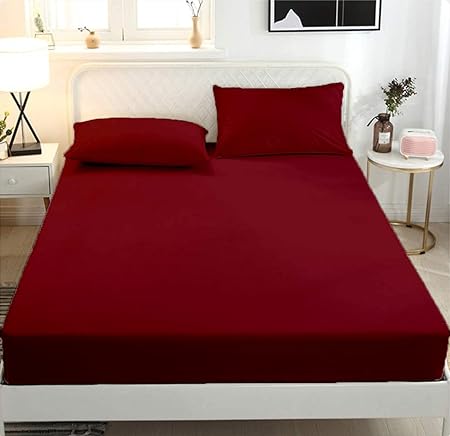 Queen Fitted Sheet - 100% Long Staple Egyptian Cotton Cool & Soft Sateen Weave 16-18 Inch Deep Pocket 1-Piece Fitted Sheet for Queen Size Bed - Lightweight Crisp- Burgundy Solid