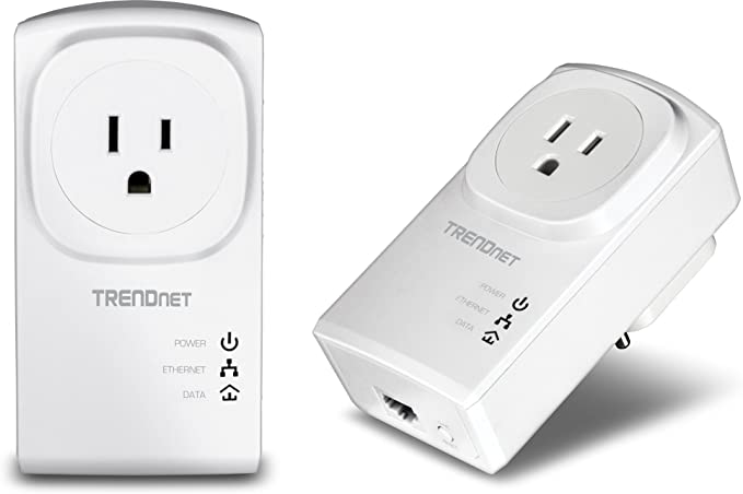 TRENDnet Powerline 500 AV Nano Adapter Kit with Built-In Outlet, With Power Outlet Pass-Through, Includes 2 x TPL-407E Adapters, TPL-407E2K (Renewed)