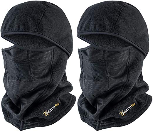 AstroAI Winter Balaclava Ski Mask Windproof Warm Face Mask - Thermal Fleece Breathable, Cold Protection, Insulated Full Face Cover for Men Women Motorcycle, Snowboarding Black 2Pack