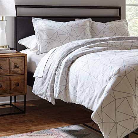 Rivet Triangle Geometric Cotton Duvet Cover Set, Easy Care, Full / Queen, Slate Grey