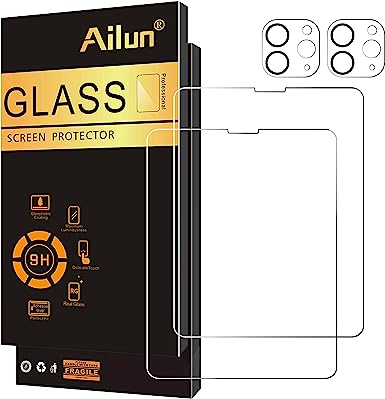 Ailun 2 Pack Screen Protector for iPad Pro 12.9 2022 6th & 2021 5th & 2020 4th Generation   2 Pack Camera Lens Protector,Tempered Glass Anti-Scratch Case Friendly, Compatible with Face ID & Apple Pencil