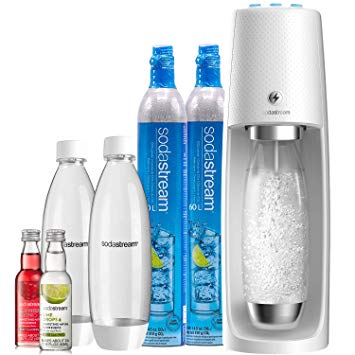 SodaStream Fizzi One Touch Sparkling Water Maker Bundle (White) with CO2, BPA free Bottles, and 0 Calorie Fruit Drops Flavors