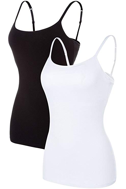 Sociala Women's Basic Cotton Camisole Shelf Bra Layering Cami Tank Tops 2 Pack