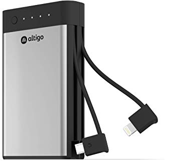 Altigo 10050mAh Portable Charger (Power Bank | Battery Pack) – with Integrated Charging Cables - Compatible with iPhone, iPad and AirPods