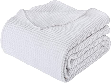 PHF Cotton Waffle Weave Blanket Lightweight and Breathable Perfect for Bed Home Decor King Size White