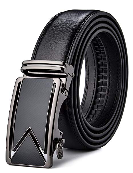 plyesxale Men's Belts Leather Ratchet Dress Belt with Automatic Buckle Gift Box