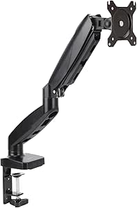 Amazon Basics Gas Spring Single Computer Monitor Arm Mount, Adjustable, Holds up to 27" Monitors, Black