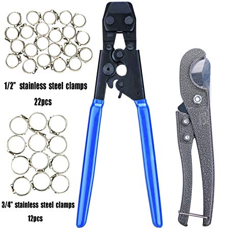JWGJW Pex Cinch Clamp Fastening Tool From 3/8" To 1" with 1/2" 22PCS and 3/4" 10PCS PEX Clamps(003)