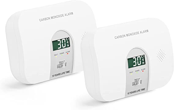 Meross Carbon Monoxide Detector, 2 Pack LCD Digital Display CO Alarm with 2 AA Batteries(Include) and Silence Function, Fire Safety for House, Bedroom, Hotel