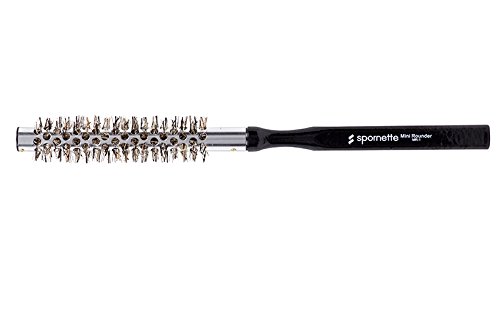 Spornette 3/4 Inch Mini Rounder Hair Brush Metal Thermal Barrel & Boar & Nylon Bristle Combo Extra Small Round Brush for Blow Drying, Styling, Smoothing & Volume (MR-1) For Barbers Short Curly Bangs