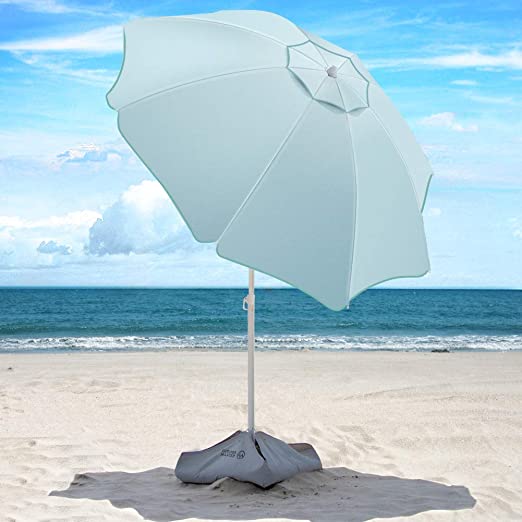 Beach Umbrella - 6.5ft Heavy Duty Windproof Tilt Portable Umbrella with Sand Anchor & Sand Bags UPF 50  PU Coating with Carry Bag for Patio and Outdoor - Teal