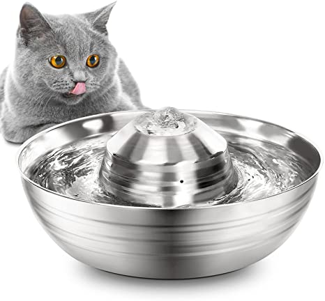 Huicocy Cat Water Fountain Stainless Steel, 68oz/2l Pet Fountain with Ultra-Quiet Design, Visible Water Level, Automatic Cat Water Dispenser Easy Assemble and Clean, Still Supply Water When Power Off